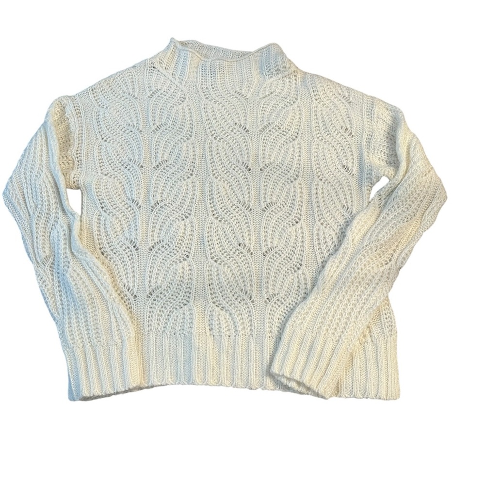 J.Crew Pointelle Alpaca Blend Loose Knit Cable Sweater - Womens Medium - Ivory - Picture 2 of 4